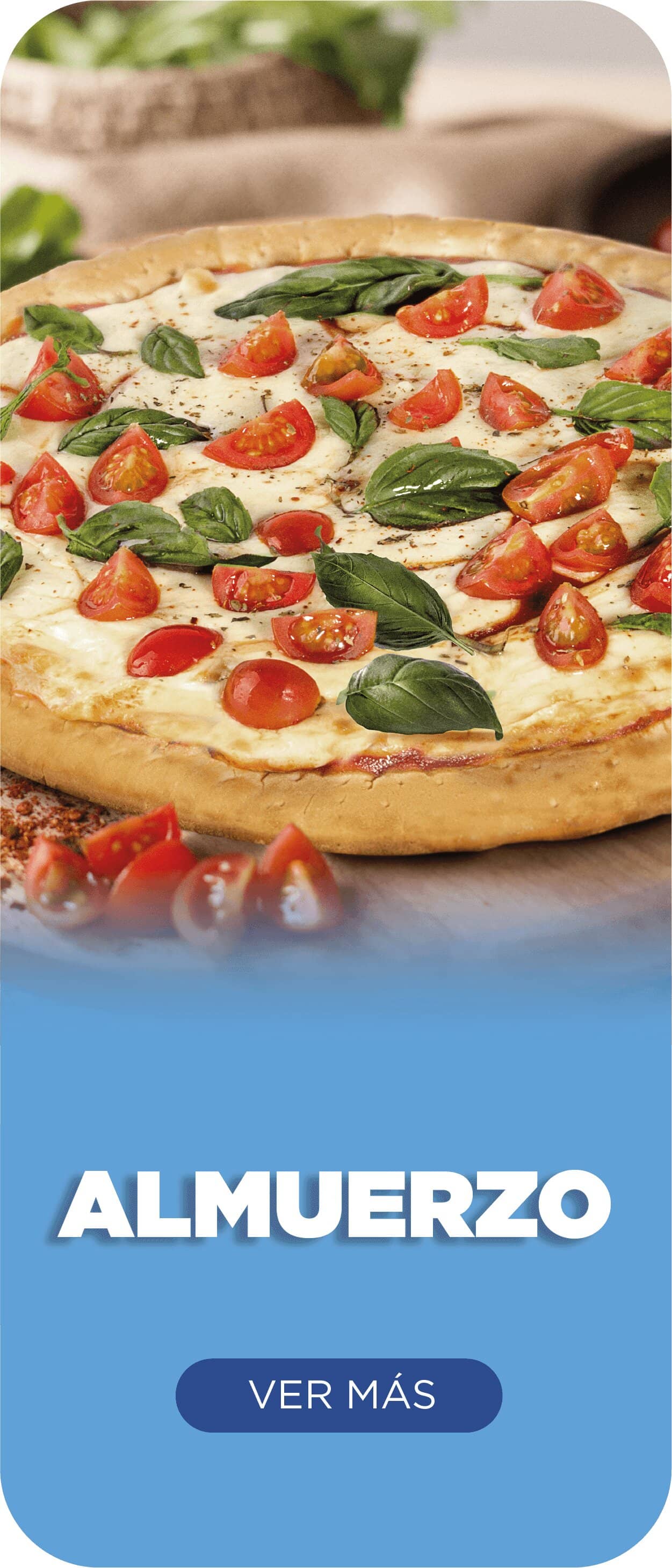 Pizza con queso, tomate y albahaca con masa Ideal